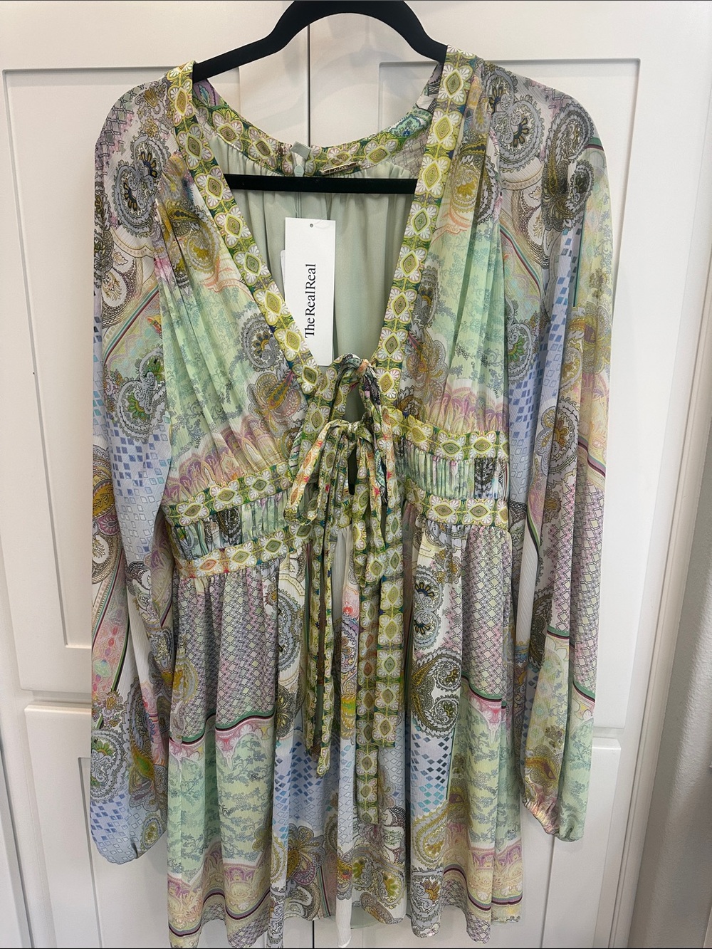 Alexis Multicolor Paisley Mini Dress — Light Green, Pale Blue, Pink